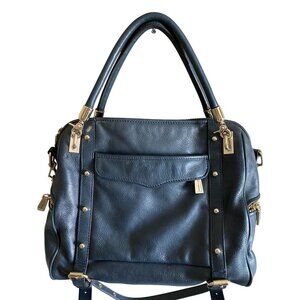 Rebecca Minkoff Leather Cupid Satchel Crossbody Blue Gold Hardware Dual Handles